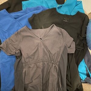 Assorted Maternity Scrub Tops - Blue, Black, Gray